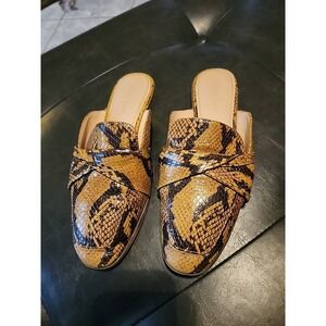 Essex Lane Mules Sz 7.5 Snakeskin Flat Brown Black